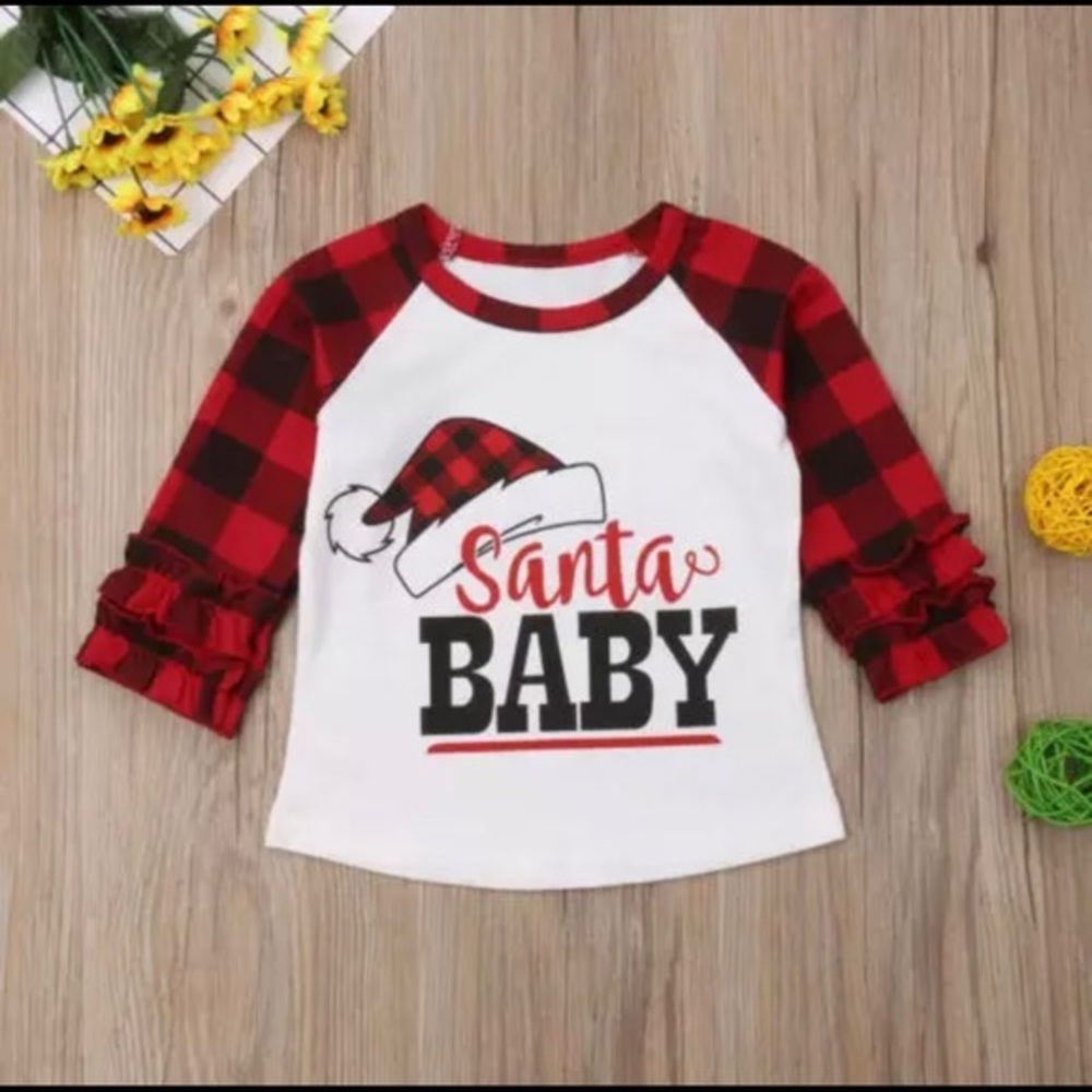 Santa Baby Plaid Christmas Top 24 Months